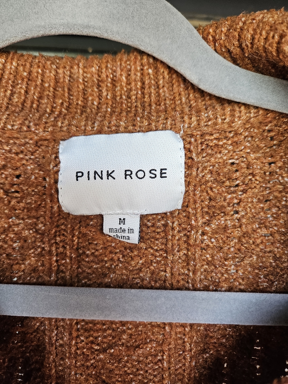 Pink Rose Women's Rust Cable V-Neck Collared Sweater Vest - Picture 2 of 3